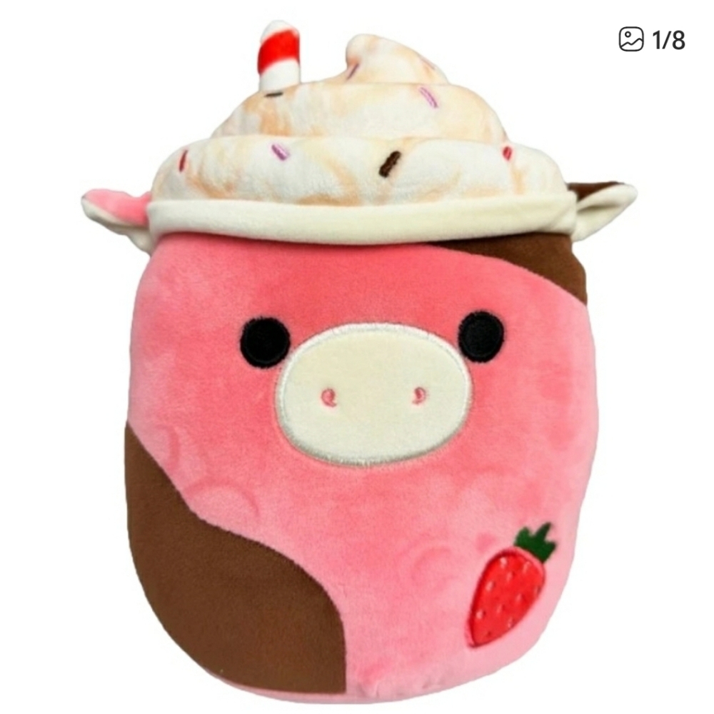 Rishi The Strawberry Milkshake Cow 8" Squishmallow NEW WITH TAGS